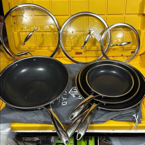 HEXCLAD 7-Piece Nonstick Stainless Steel Frying Pan Set 8 10 12- Lids Wok $600 - Picture 2 of 10
